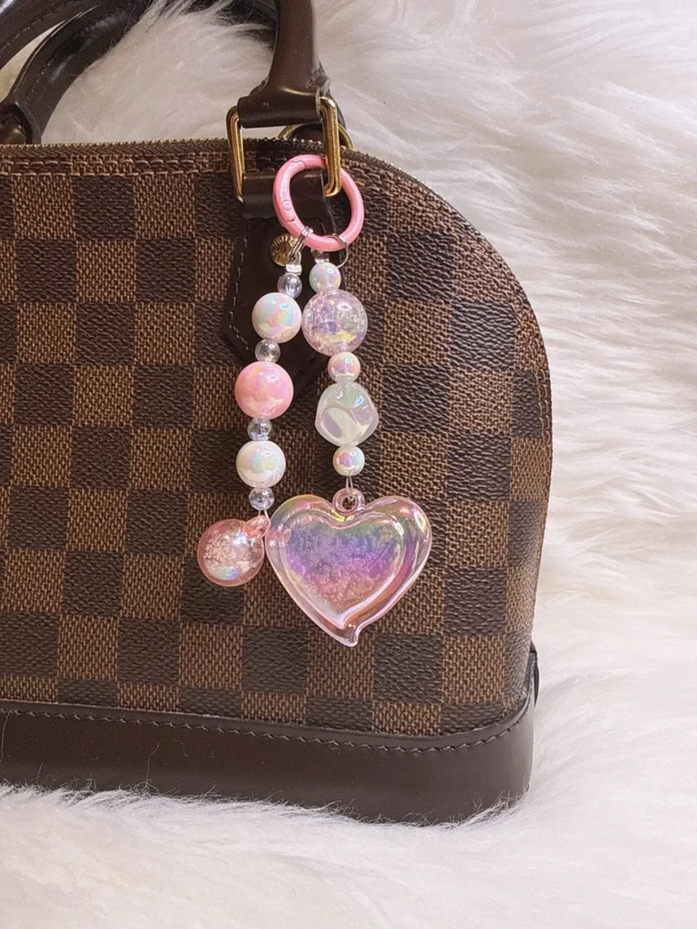 Pink Heart Bag Charm Keychain Jelly Bling Heart clip Handmade Gift